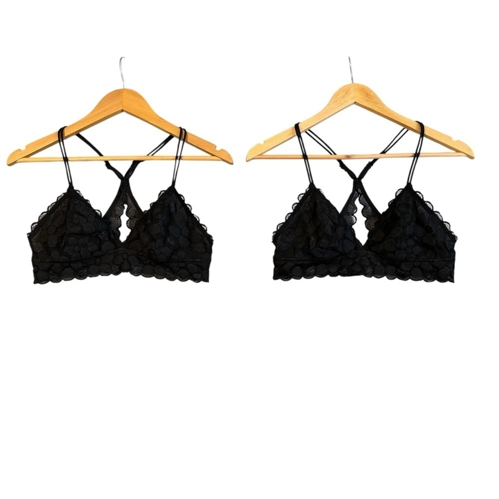 Aerie Set of 2 Black Floral Lace Racerback Bralette Size 34B? #2037